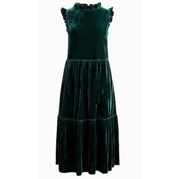 Women’s J. Crew Old Forest Green Velvet Sleeveless Midi Dress Size 4 / NWOT - Picture 1 of 8